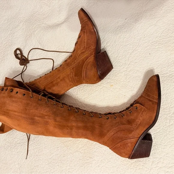 Jeffrey Campbell Sz 9 Free People Brown Tall Lace Up Boots - Picture 11 of 16